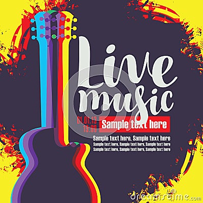 Banner with acoustic guitar on grunge background Vector Illustration