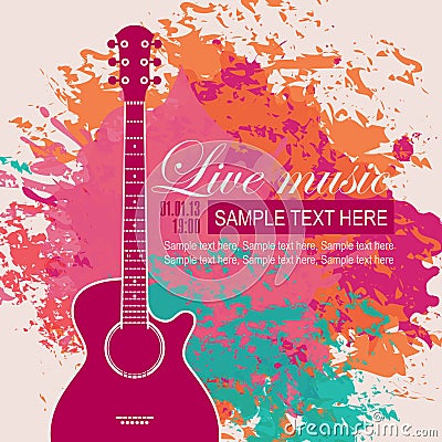 Banner with an acoustic guitar Vector Illustration