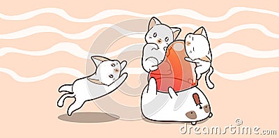 Banner adorable bear and cats are usurping big heart for Valentines day Vector Illustration