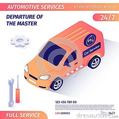 Banner Advertises Departure of Master for Repair Vector Illustration