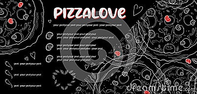 Banner for advertising pizza. Pizza menu. Pizzeria flyer discount. Dark trendy modern design for social media and print Vector Illustration