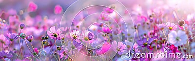 banner with amazing field of pink cosmea flowers in daylight Stock Photo