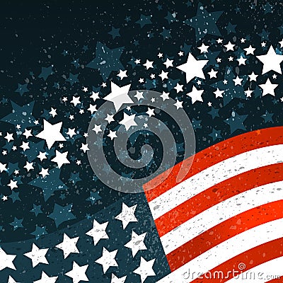 Banner with American flag and abstract texture. Template for the Cartoon Illustration