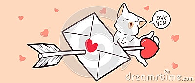 Banner baby white cats and love letter is pierced with an arrow of love Vector Illustration