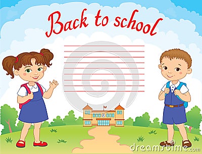 Banner back to school boy girl pupil lettering logo vector Vector Illustration