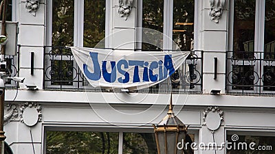 Banner on balcony in Buenos Aires Editorial Stock Photo