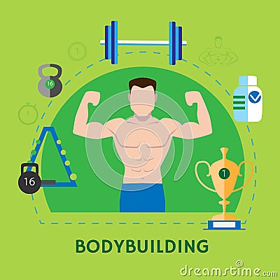 Banner of bodybuilding on a green background Vector Illustration