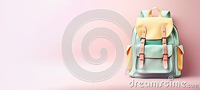 Banner of a bright pastel color school backpack isolated with copy space Stock Photo