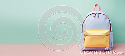 Banner of a bright pastel color school backpack isolated with copy space Stock Photo