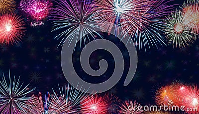 Banner of Brightly Colorful Fireworks background Stock Photo