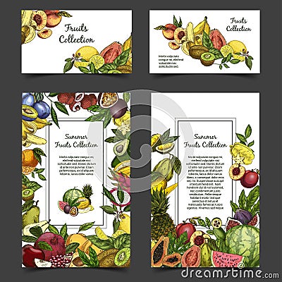 Banner or brochure with exotic tropical fruits. Vector Illustration