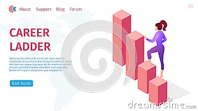 Banner Career Ladder and Growth for Modern Woman. Vector Illustration