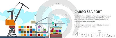 Banner Cargo Seaport Vector Illustration
