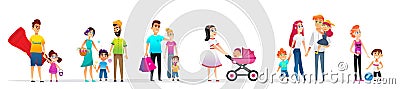 Banner Character Collection Family Walk Cartoon. Vector Illustration