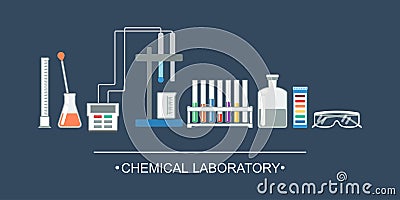 Banner chemical objects. Chemical laboratory equipment, ion electrode. Vector Illustration