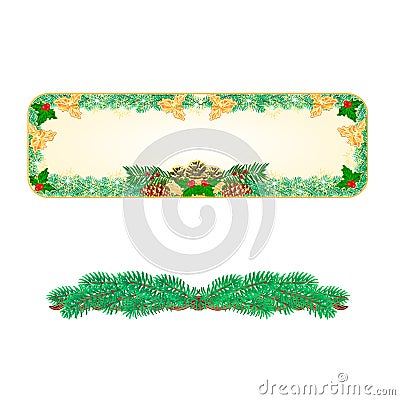 Banner Christmas with pinecones holly and yew vector Vector Illustration