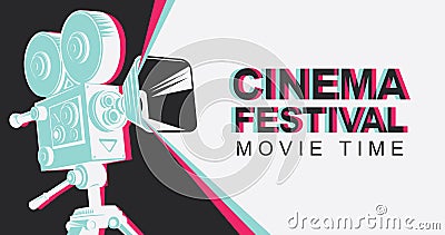 Banner for cinema festival with old movie camera Vector Illustration