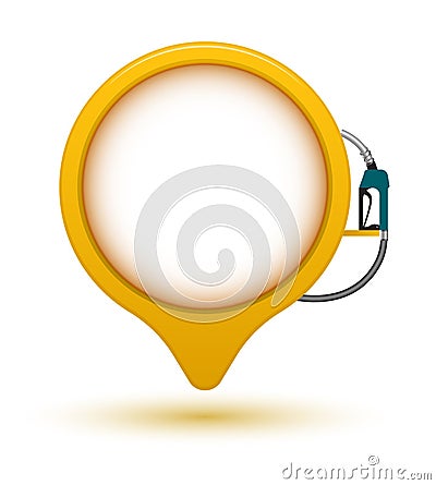 Banner circle point with fuel dispenser. Vector Illustration