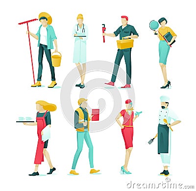 Banner Collection Various Professions Cartoon. Vector Illustration