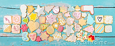 Banner, colorful christmas cookies with a dough roll shaping, bl Stock Photo