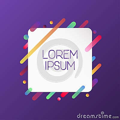 Banner with colorful rounded gradient diagonal lines. Square frame with trendy neon stripes at purple violet background. Vector. Vector Illustration