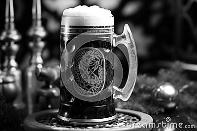 Banner consisting from foamy German beer in large glass mug for celebration holiday Oktoberfest, Ai generated Stock Photo