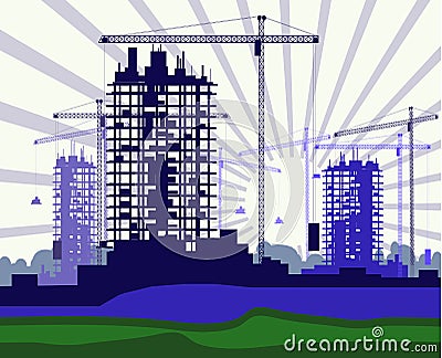 banner of construction site with cranes Vector Illustration