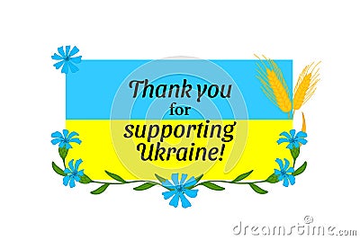 Banner with cornflowers and spikelets of grain. Ukrainian flag. Illustration in support of Ukraine. Stay with Ukraine Vector Illustration