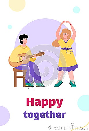 Banner with creative couple doing art together flat cartoon vector illustration. Vector Illustration