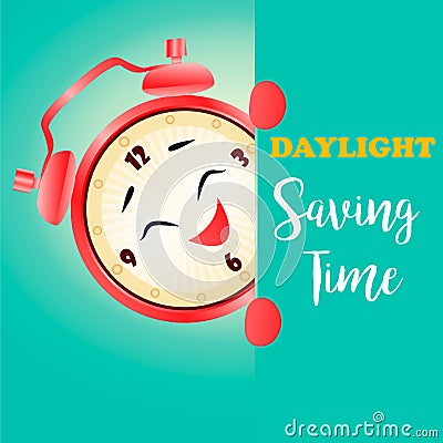 Banner for daylight saving time with alarm clock Vector Illustration