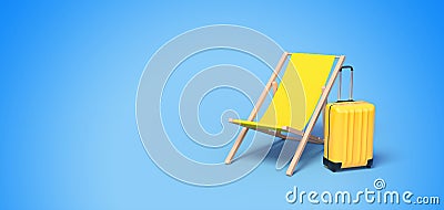 Banner with deckchair and suitcase on blue background Stock Photo