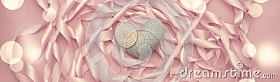 Banner Decorative textured background of satin ribbon. Stock Photo