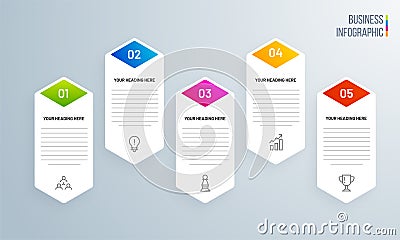 Banner design with colorful 5 levels inographic elements. Cartoon Illustration