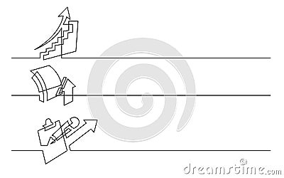 Banner design - continuous line drawing of business icons: rising chart, growth symbol, analytics Vector Illustration