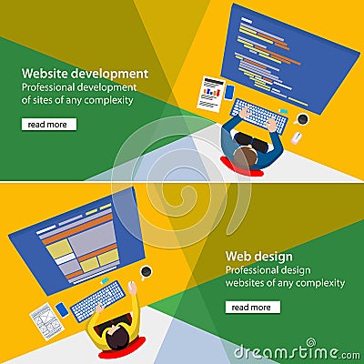 Banner development and design process programmer site Vector Illustration