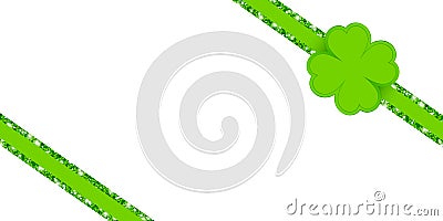 Diagonal Glitter Ribbon Green Clover Leaf Shine Vector Illustration