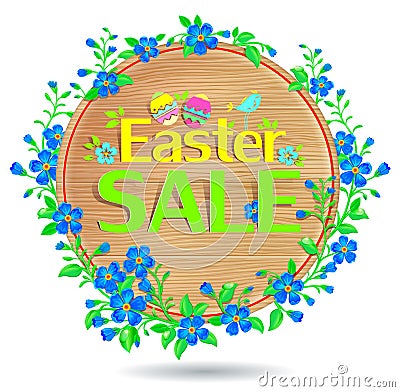 Banner Easter sale wooden Vector Illustration