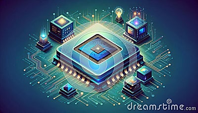 Exploring Advanced Technology Concepts in AI, Digital Chip Design, and Cybernetics Stock Photo