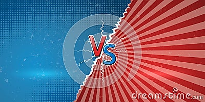 Banner with an explosive announcement of confrontation or battle. Creative letters VS us a symbol of versus on retro background. V Vector Illustration