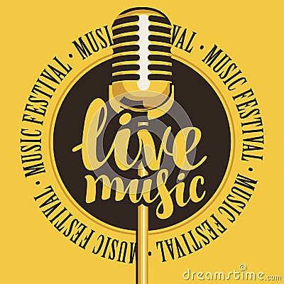 Banner for festival live music with microphone Vector Illustration