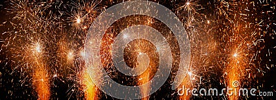 Fireworks and flying sparks in panoramic format Stock Photo