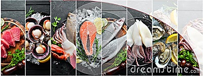 Banner. fish and seafood arrangement Stock Photo