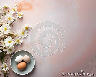 Banner, a flat lay frame of Easter essentials with a clean, minimalistic background Stock Photo