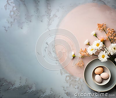 Banner, a flat lay frame of Easter essentials with a clean, minimalistic background Stock Photo