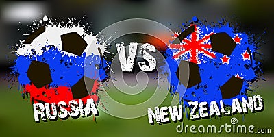 Banner football match Russia vs New Zealand Vector Illustration