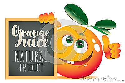 Banner for fresh juice with funny orange Vector Illustration