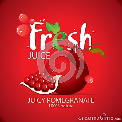 Banner for fresh pomegranate juice with fruit Vector Illustration