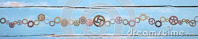 Banner, gears on blue background, concept teamwork and cohesion Stock Photo