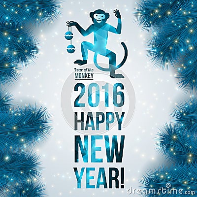 Banner with geometric pattern monkey. New Year Vector Illustration