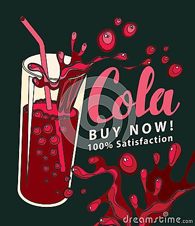 Vector banner with cola drink glass in retro style Vector Illustration